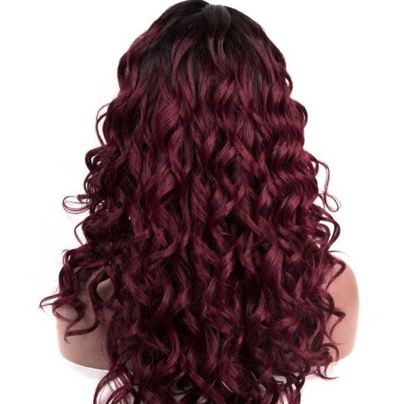 22" Dark Black Roots Burgundy Curly Wig | Diana - Picture 3 of 5